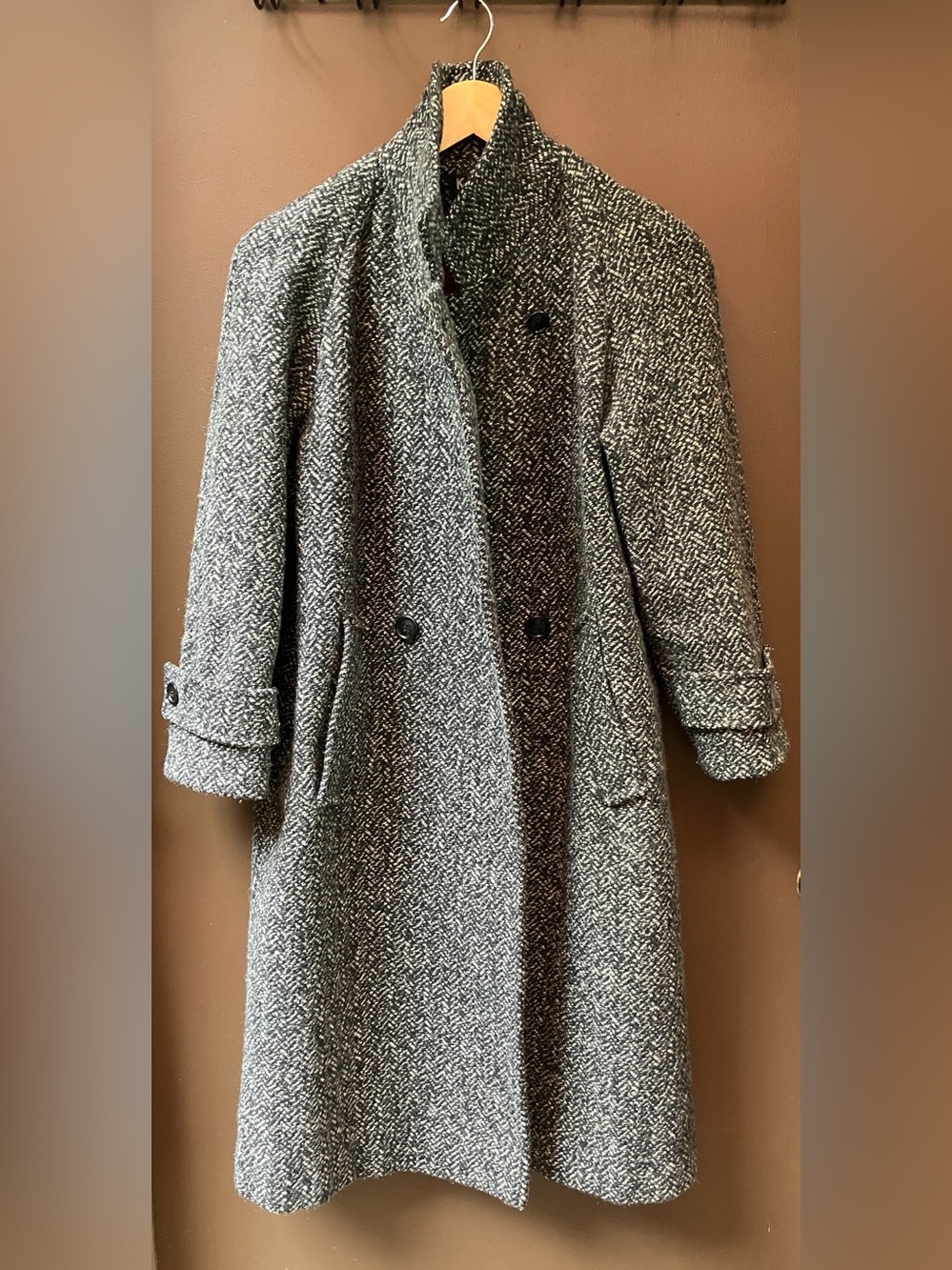 Women’s Classic Black & White Herringbone Pea Coat S/M